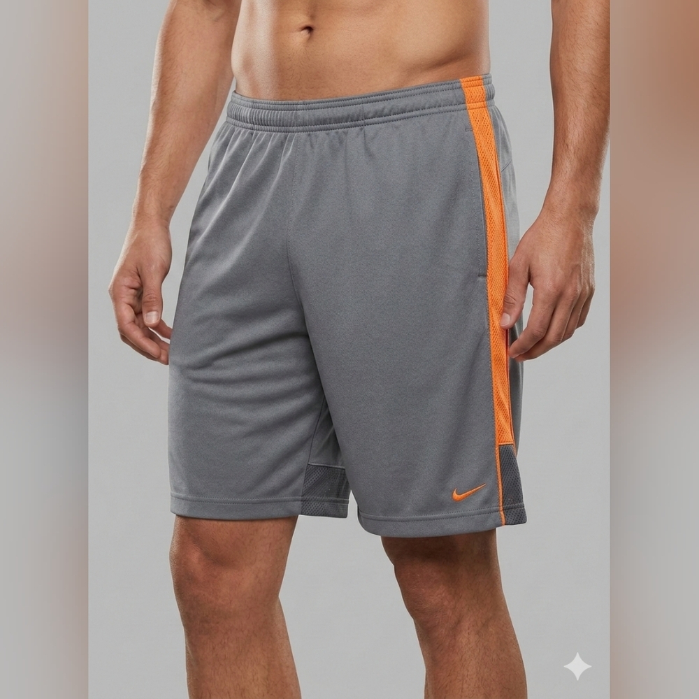 Nike Men's Athletic Shorts in Gray with Orange Stripe